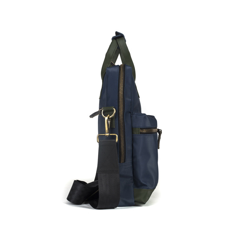Pilot's Everyday Bag in Dark Blue & Olive Green [13" laptop bag]