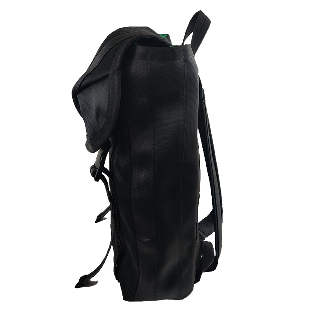 Noir Fausto Backpack in Rescued Car Seat Belts