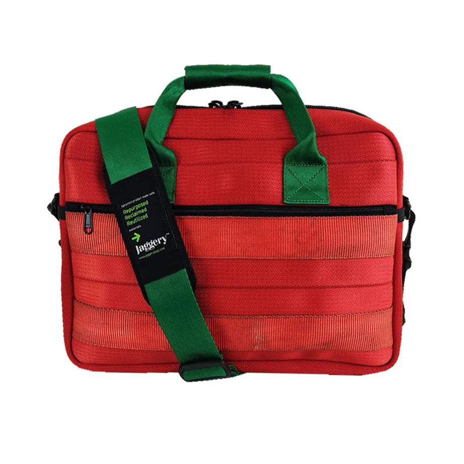 Portuguese Christmas Back Bencher's Bag in Red and Green Decommissioned Cargo belts [15" laptop bag]