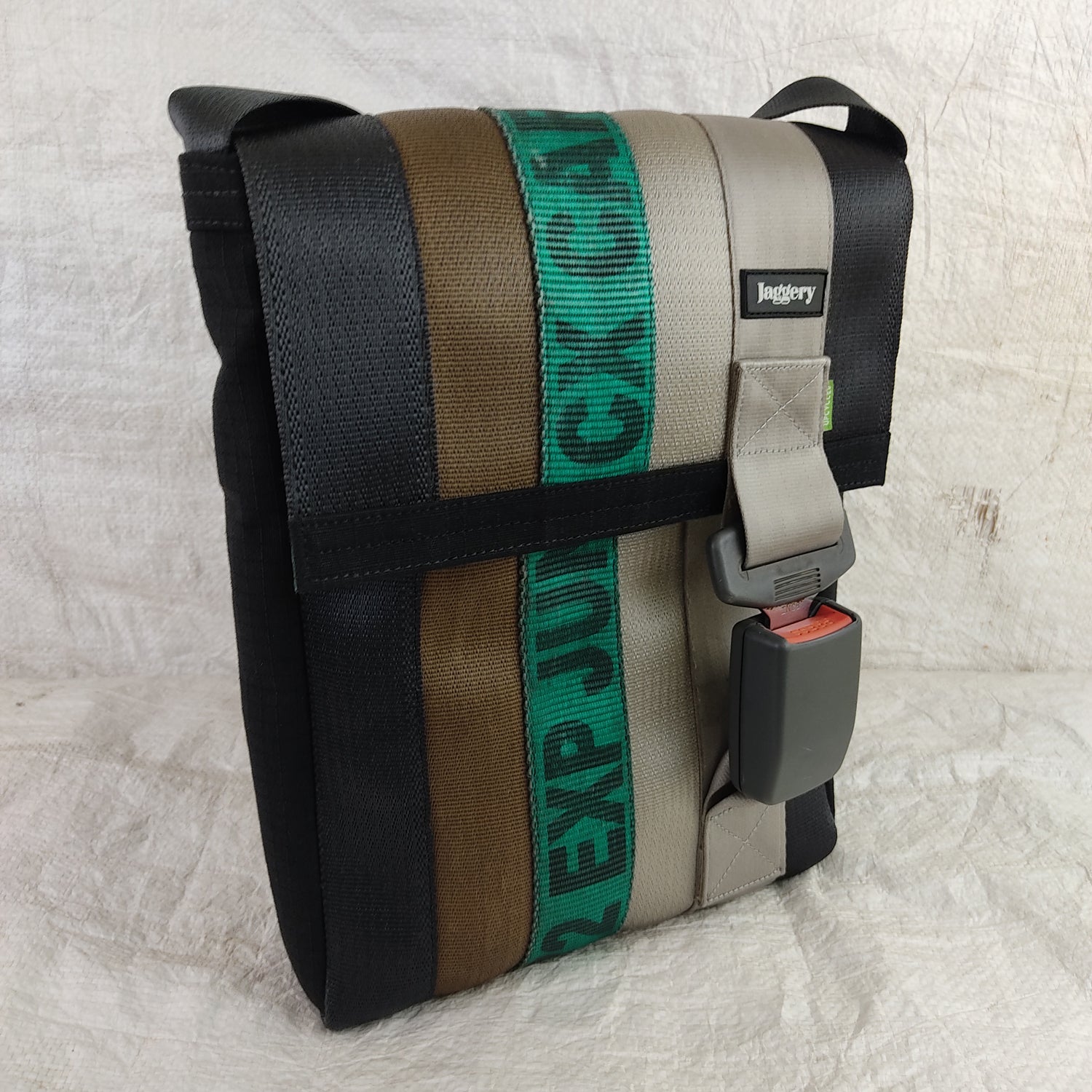 Heryana Freelancer's Satchel in Green Ex-Cargo Belts & Rescued Car Seat Belts [11" Cafe Bag]