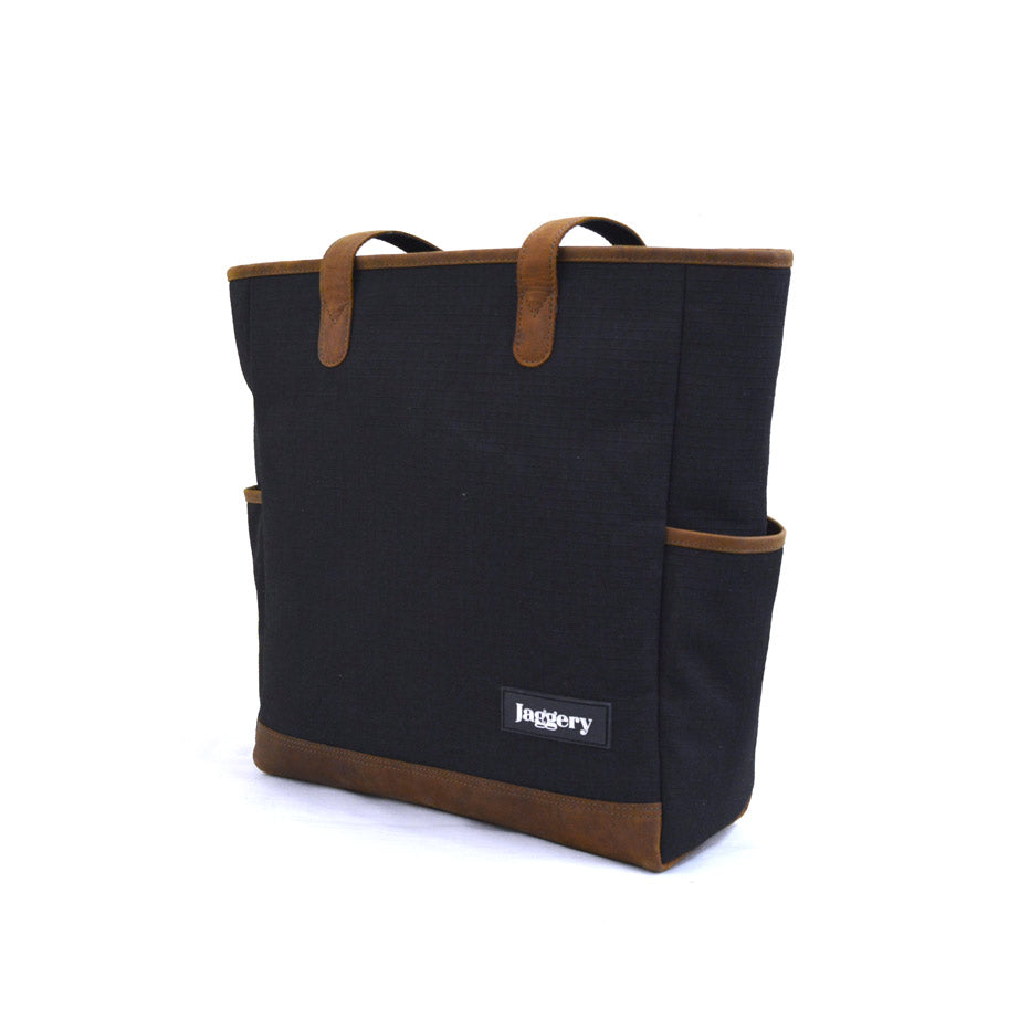 Black Cappuccino Marlini Tote Bag in Rescued Black Canvas & Salvaged Nubuck