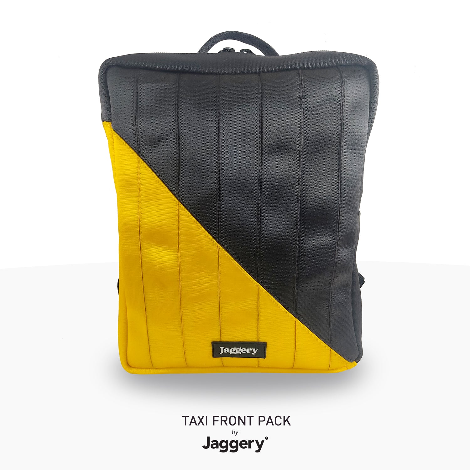 Taxi Front Pack in Black & Yellow Upcycled Car Seat Belts [15" laptop bag]