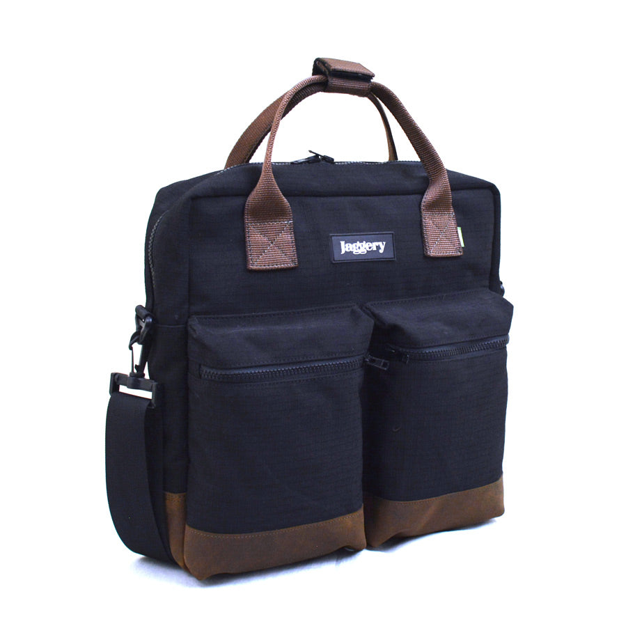 Black Cappuccino Pilot's Everyday Bag in Black & Nubuck [13" Laptop Bag]
