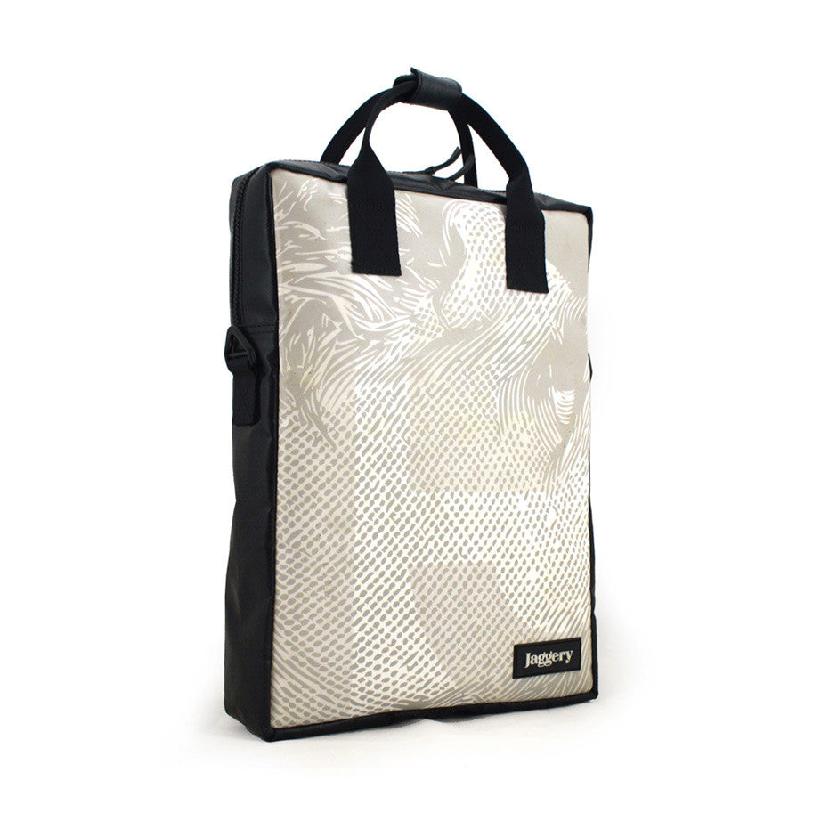 Mote One Backpack in Nietsche Print in White on Grey [15"laptop bag]