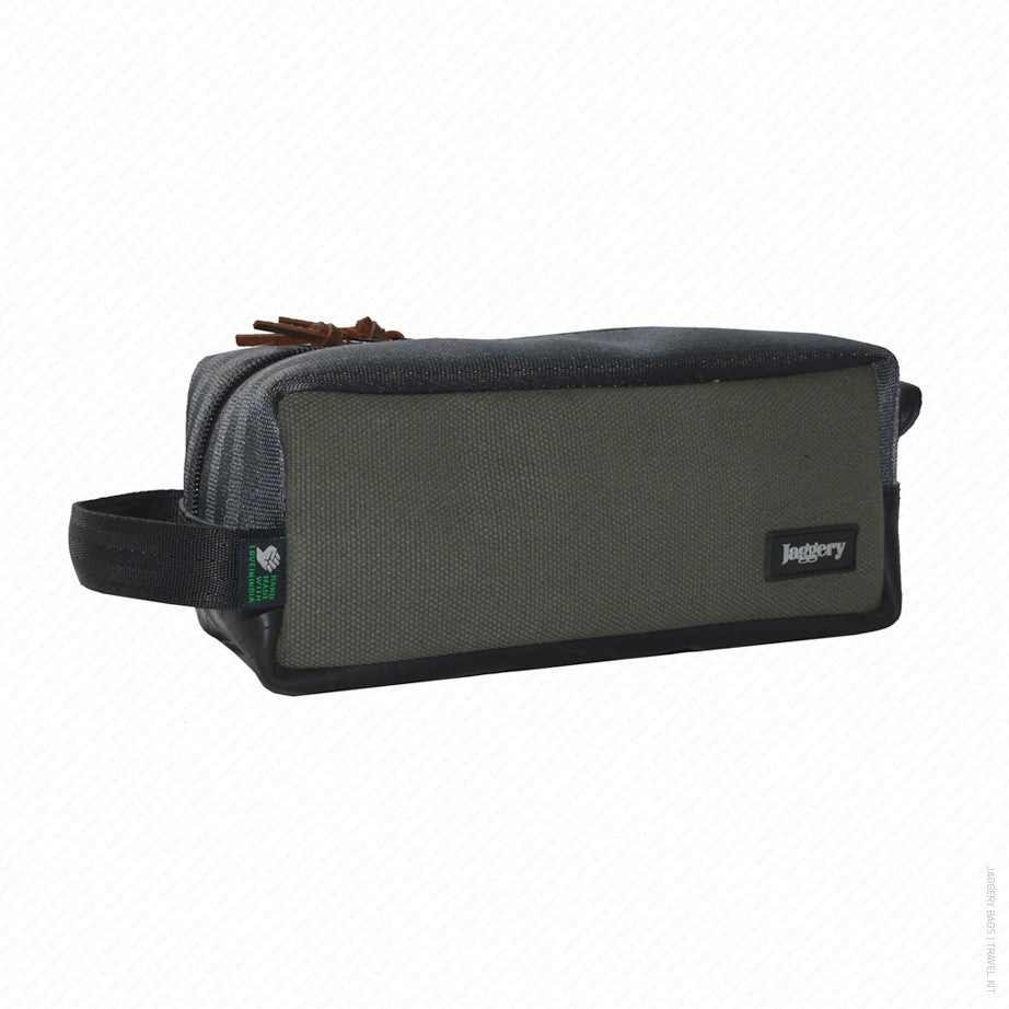 Travel Kit in Olive Green Canvas & Seat Belt