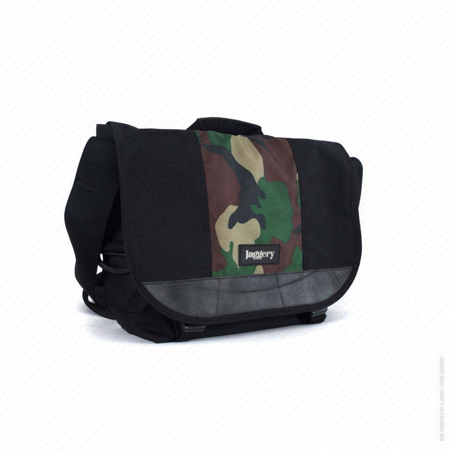 Doer's Messenger Bag in Black & Vintage Camo [13" compatible]
