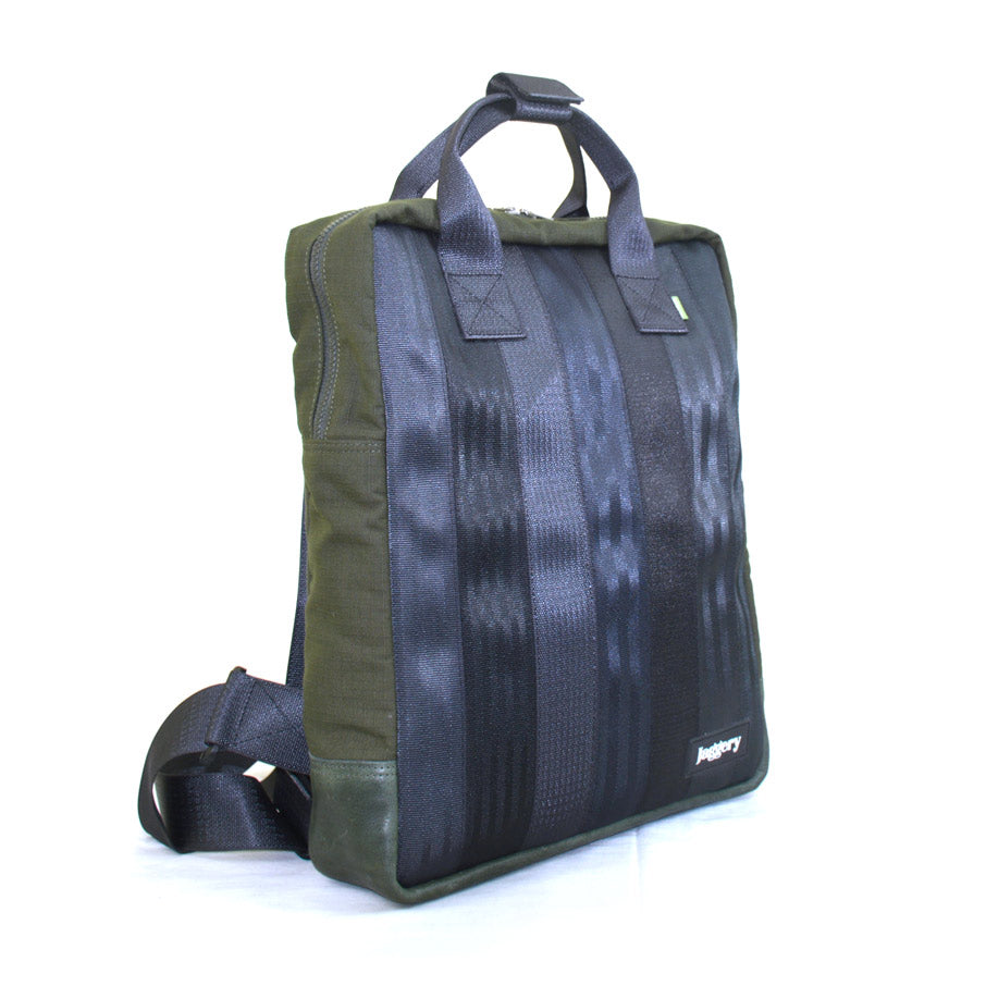Noir Arrive Backpack in Rescued Car Seat Belts and OG Canvas [15"laptop bag]