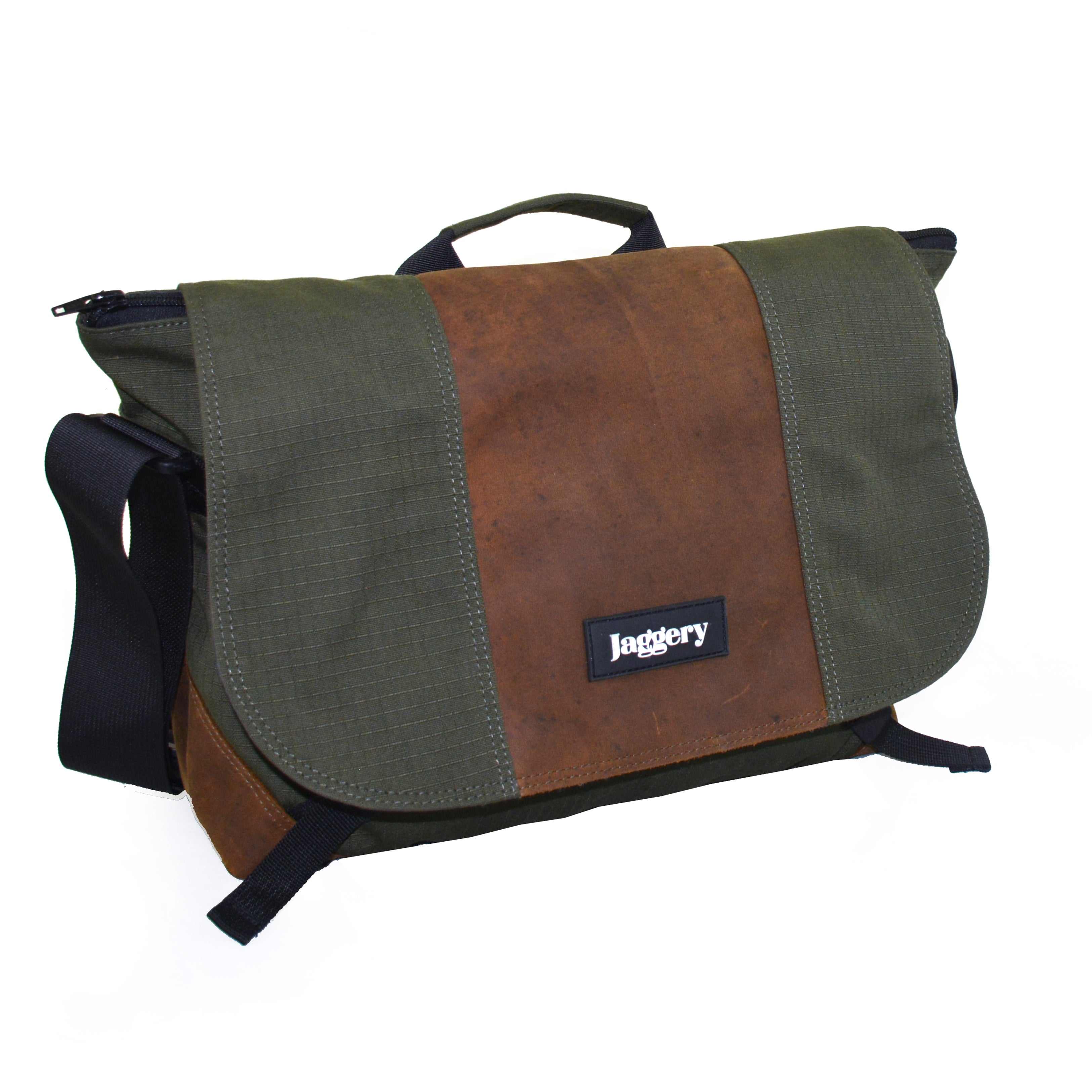 Outback and Beyond Doer's Messenger Bag in Rescued Army Olive Green Canvas & Salvaged Nubuck  [15" Laptop Bag]