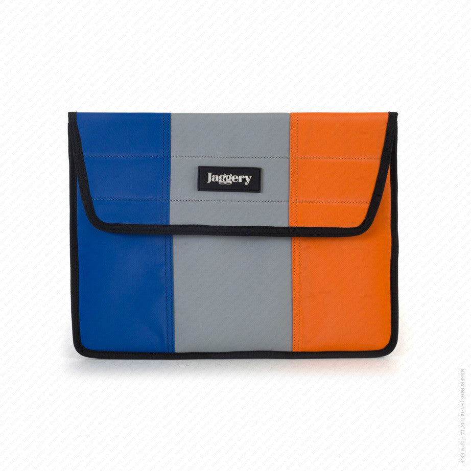 Enfold 13" Laptop Sleeve in Indigo Blue, Grey and Orange