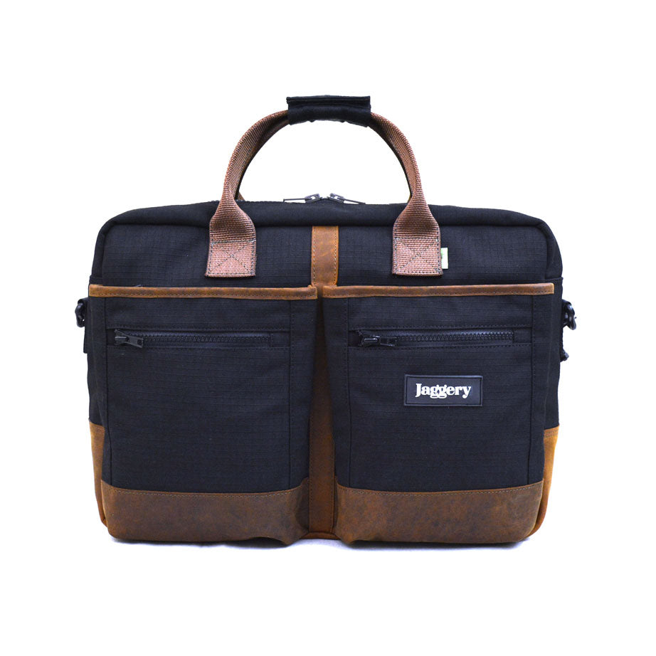 Black Cappuccino Hustler's Everyday Bag in Black Canvas & Salvaged Nubuck [15" Laptop Bag]