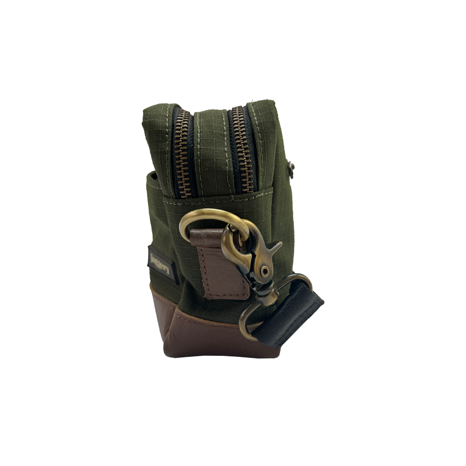 Travel Pouch in Olive Green Canvas and Seat Belt