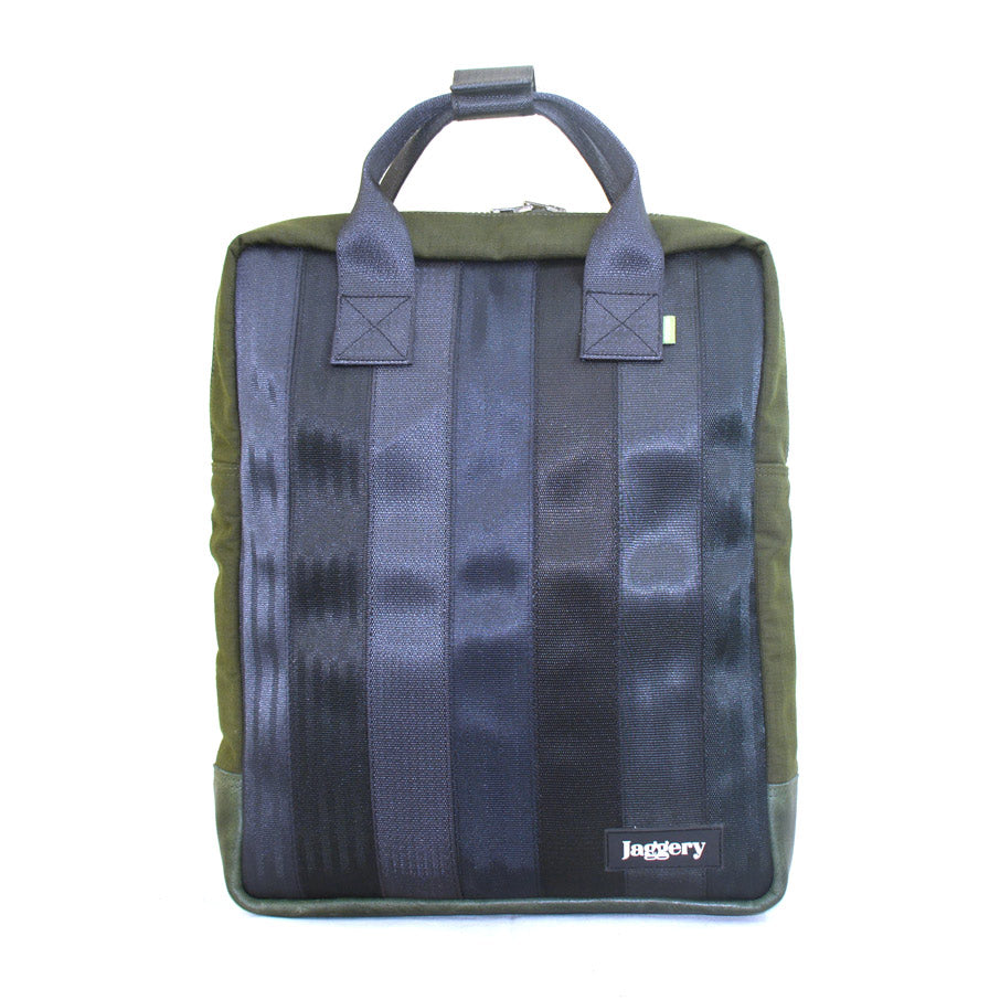Noir Arrive Backpack in Rescued Car Seat Belts and OG Canvas [15"laptop bag]