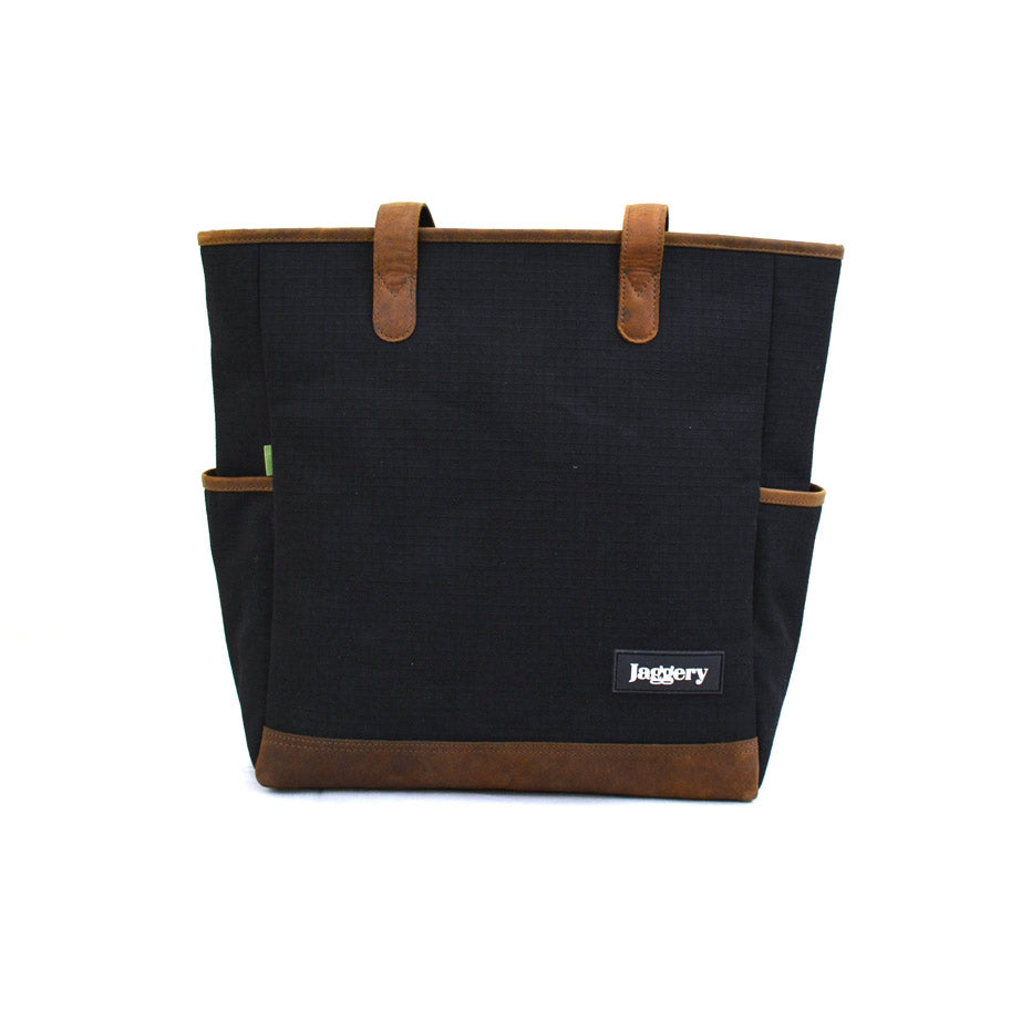 Black Cappuccino Marlini Tote Bag in Rescued Black Canvas & Salvaged Nubuck