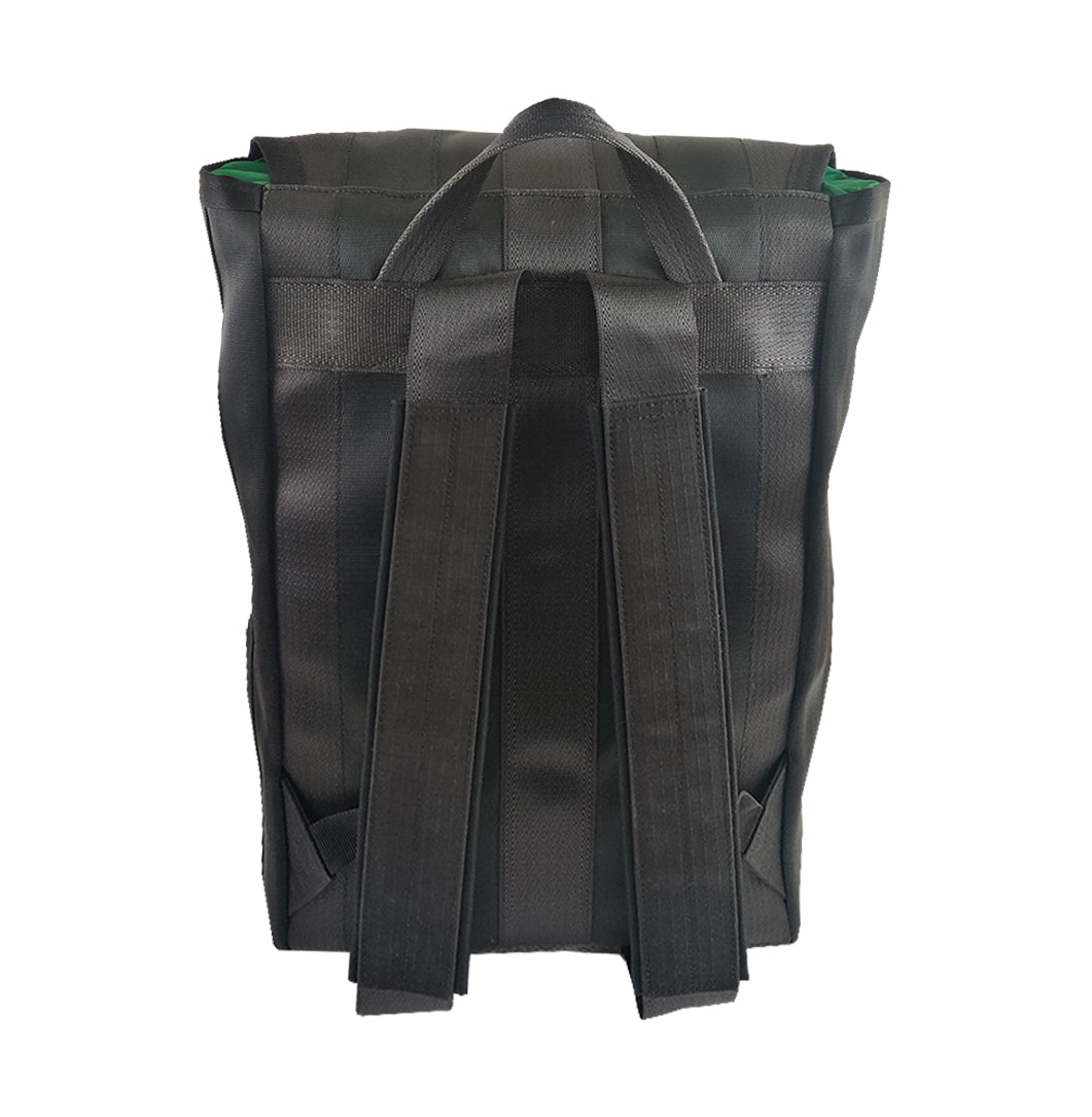 Noir Fausto Backpack in Rescued Car Seat Belts