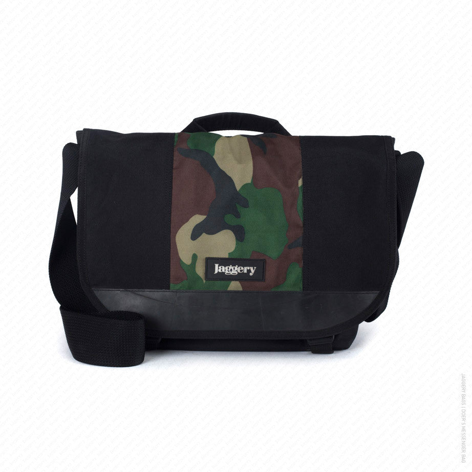 Doer's Messenger Bag in Black & Vintage Camo [13" compatible]