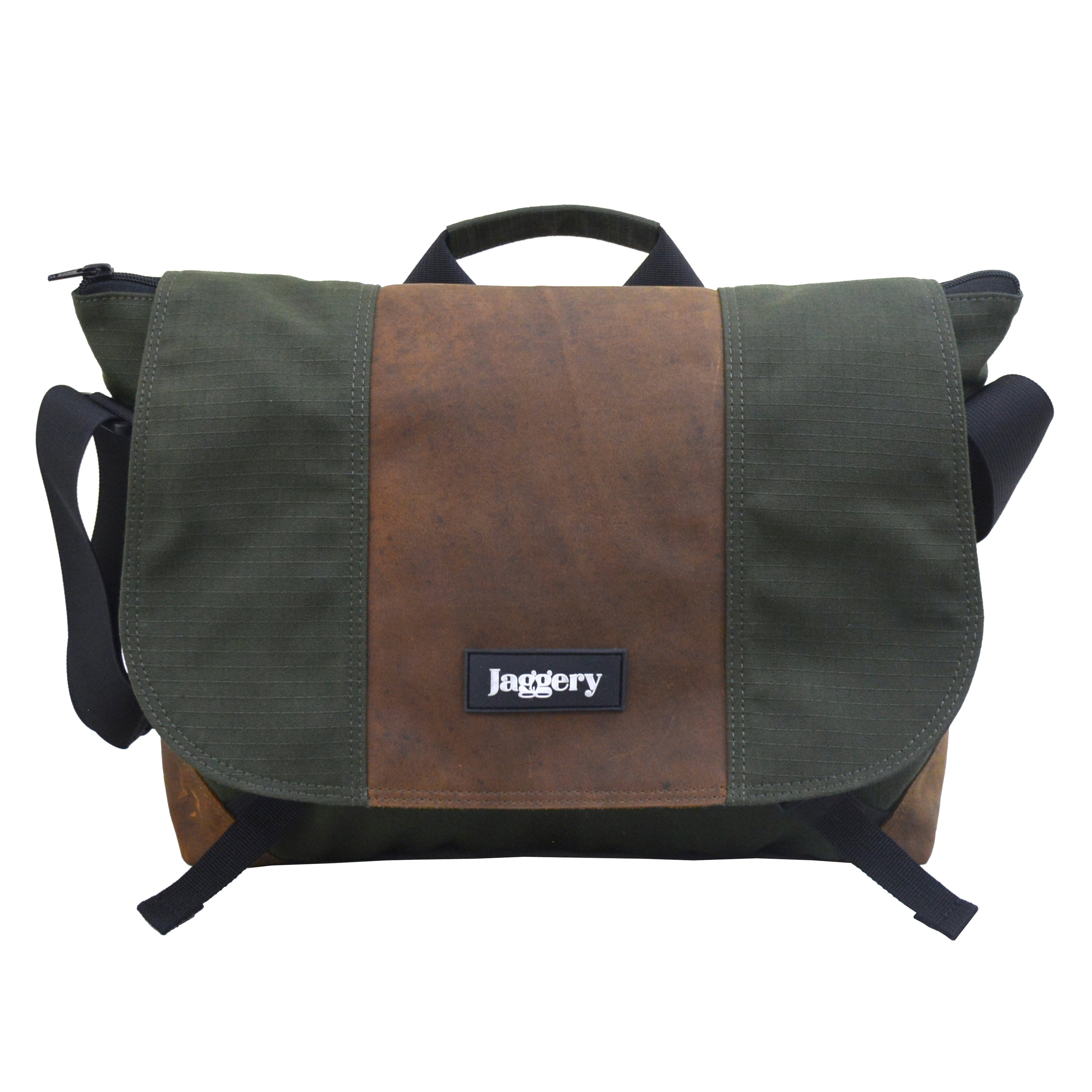 Punar Prayog Doer's Messenger Bag in Ex-Army Olive Green Canvas & Red Kantha [15