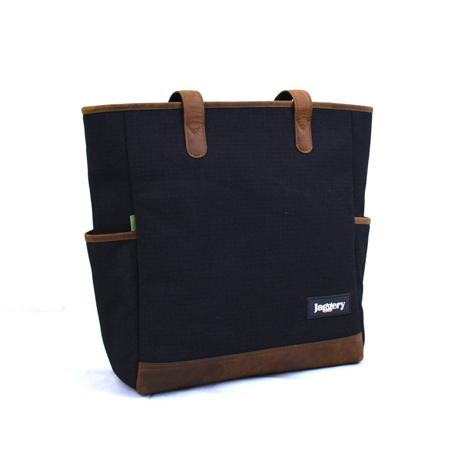 Black Cappuccino Marlini Tote Bag in Rescued Black Canvas & Salvaged Nubuck