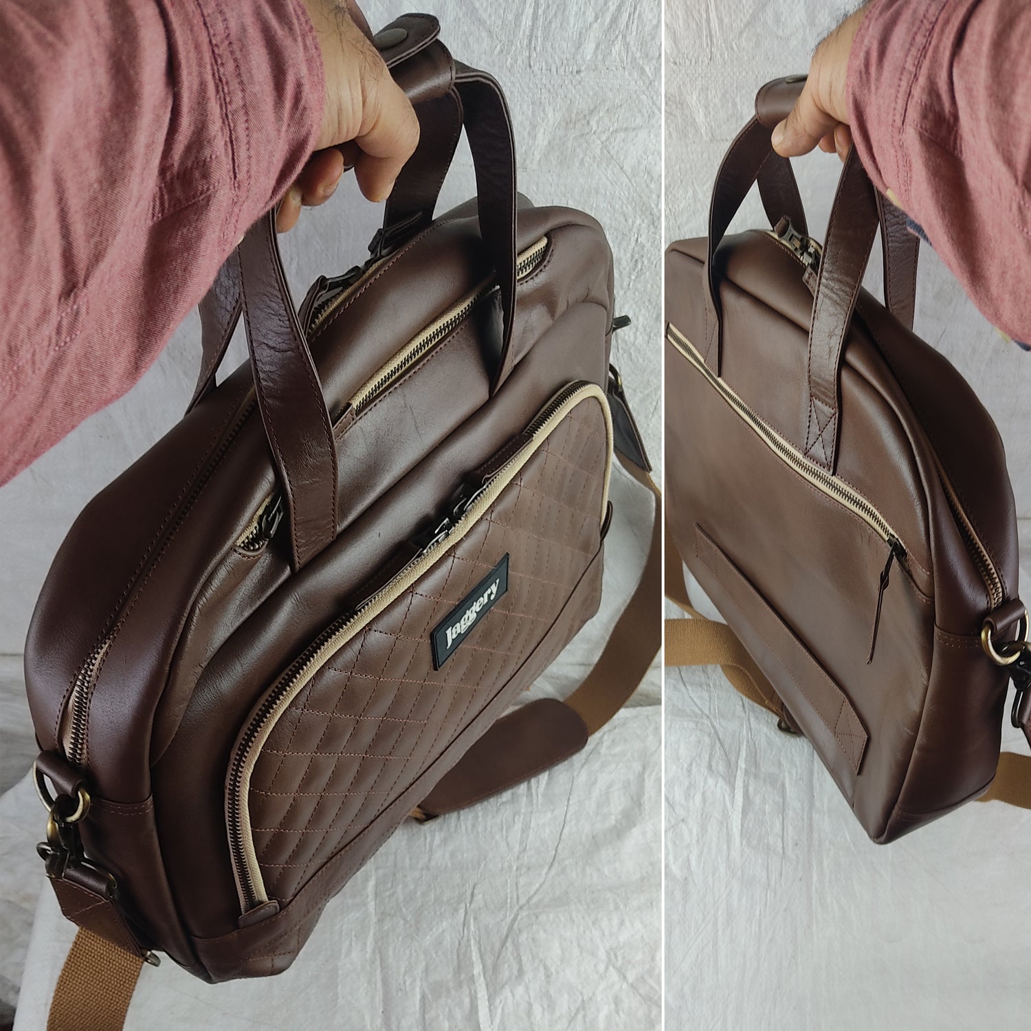 Briefcase For Her in Salvaged Leather Parachute [15