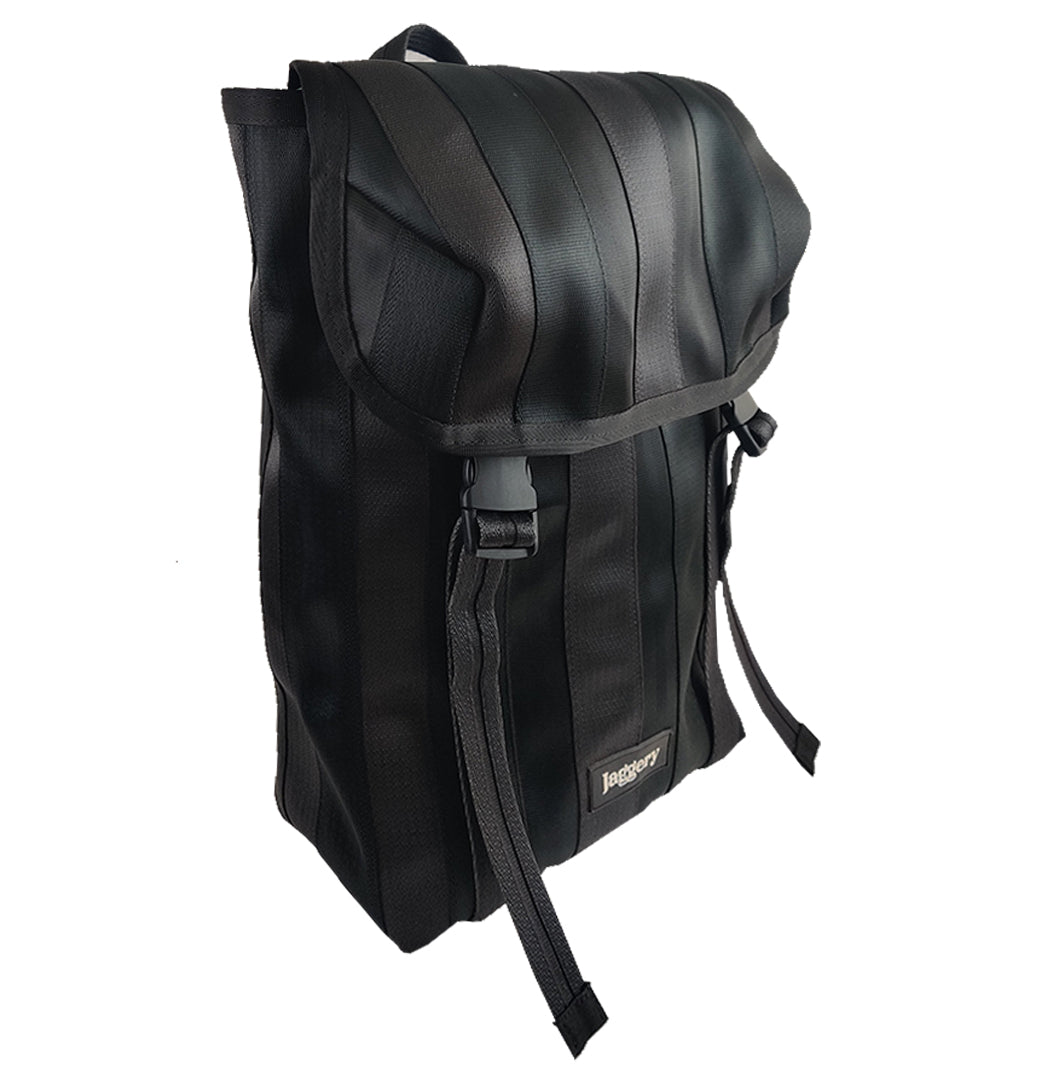 Noir Fausto Backpack in Rescued Car Seat Belts