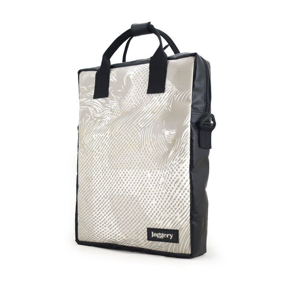Mote One Backpack in Nietsche Print in White on Grey [15"laptop bag]