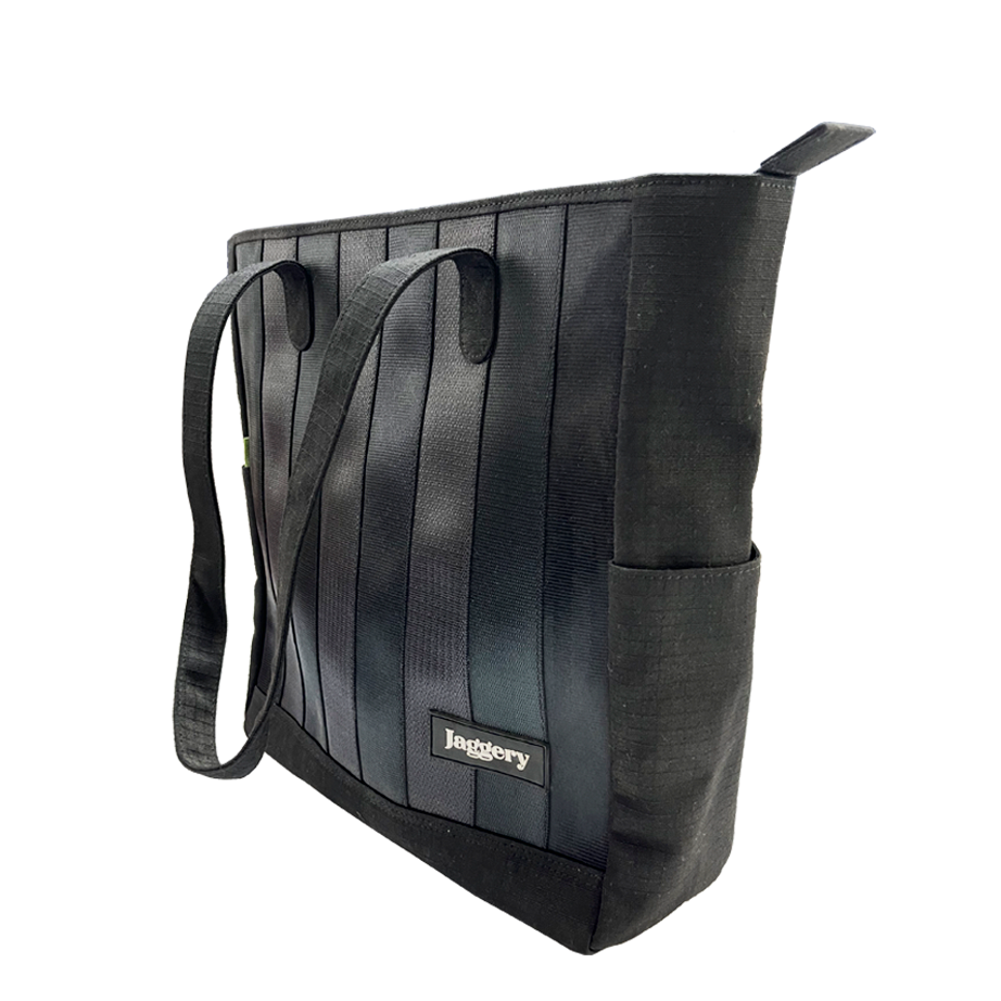 Noir Marlini Tote in Rescued Car Seat Belts