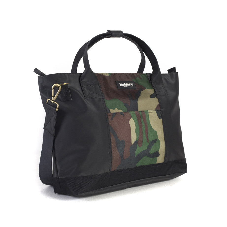 Festival Tote Bag in Black & Vintage Camo [short handle]