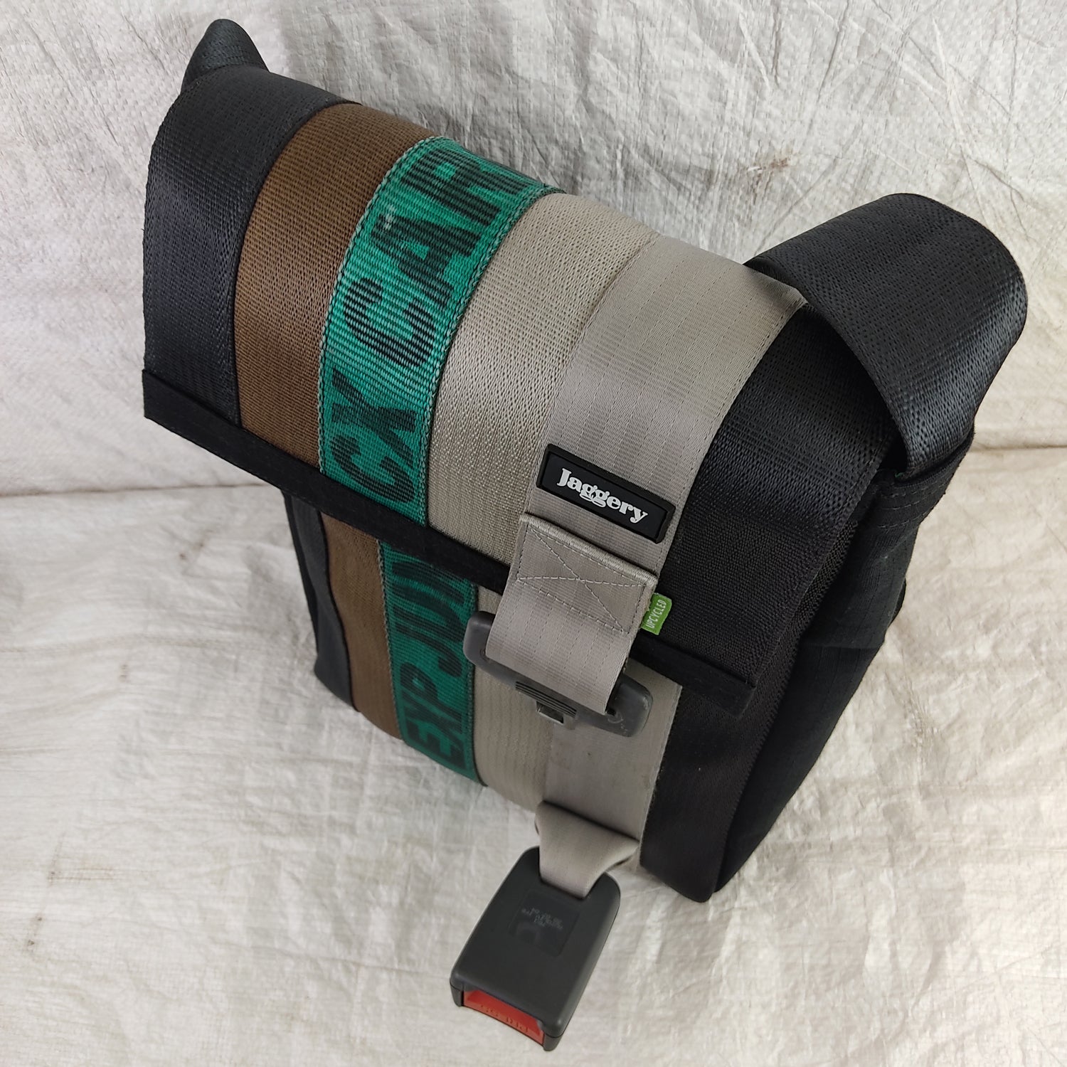 Heryana Freelancer's Satchel in Green Ex-Cargo Belts & Rescued Car Seat Belts [11" Cafe Bag]