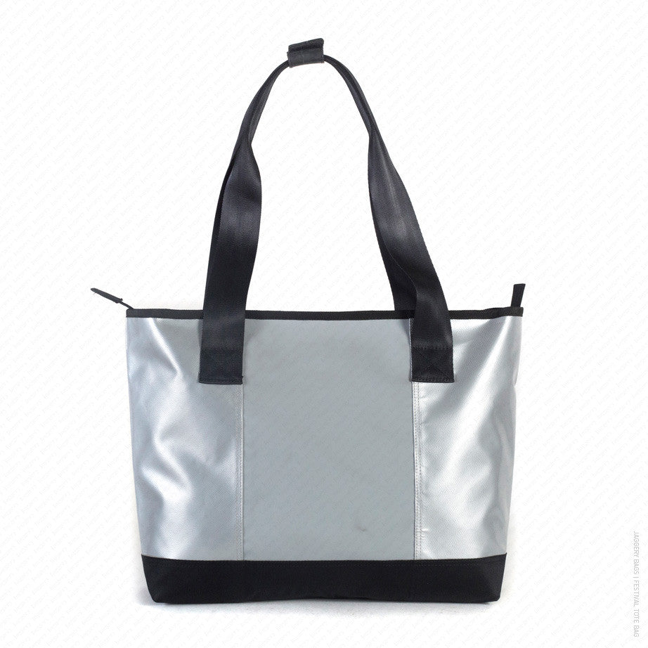 Festival Tote Bag in Silver & Grey [long handle]