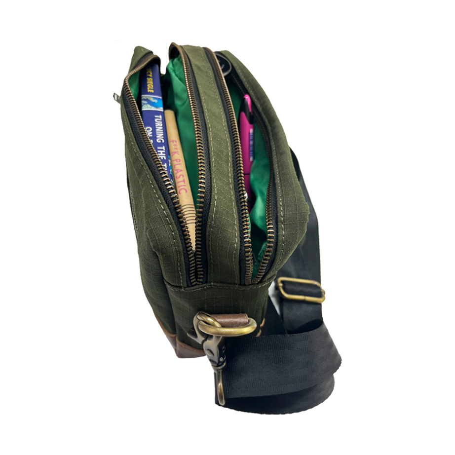 Travel Pouch in Olive Green Canvas and Seat Belt