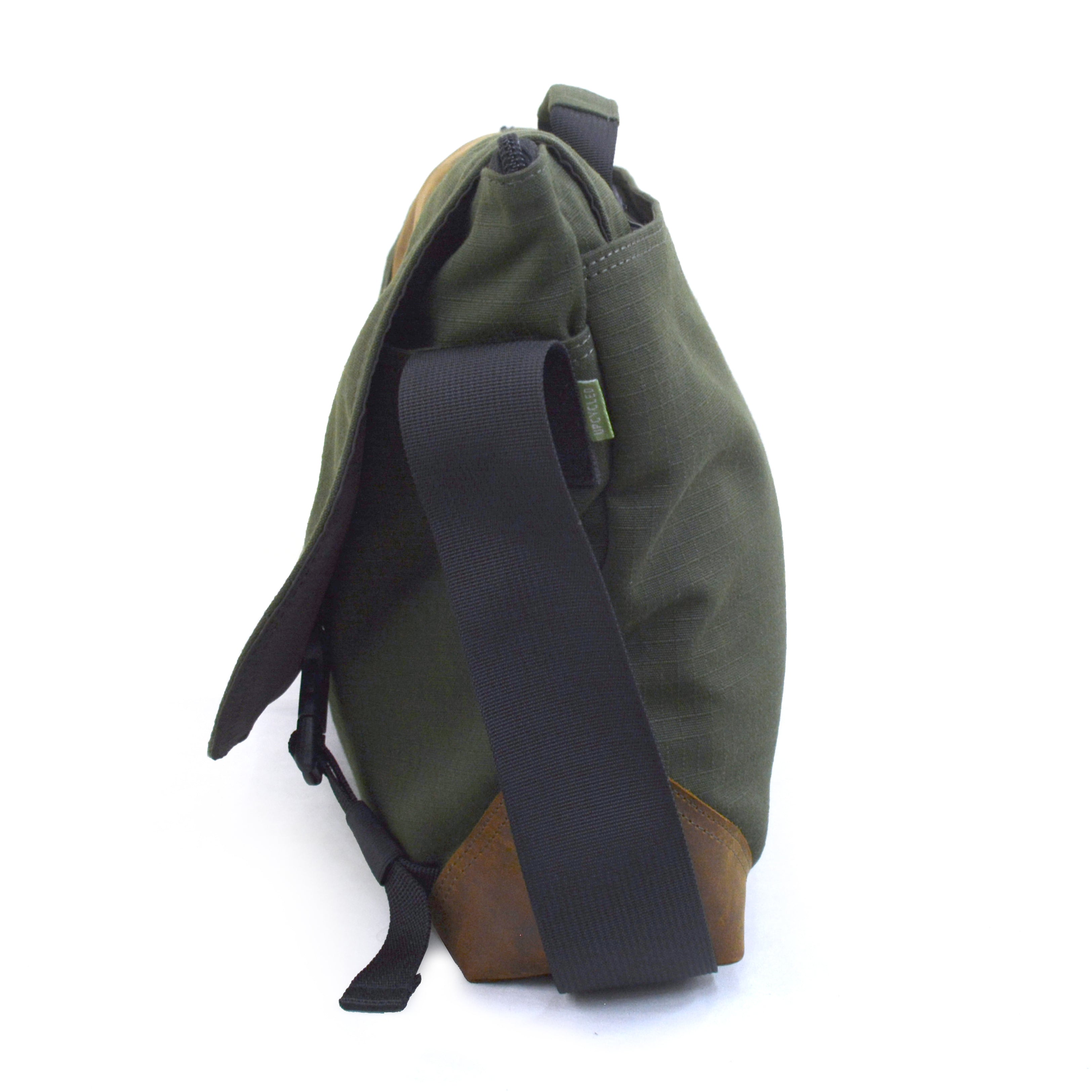 Outback and Beyond Doer's Messenger Bag in Rescued Army Olive Green Canvas & Salvaged Nubuck  [15" Laptop Bag]