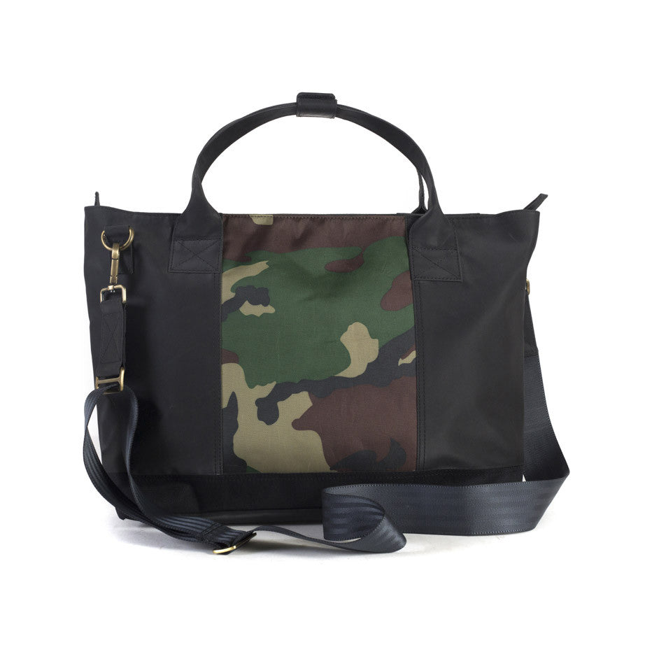 Festival Tote Bag in Black & Vintage Camo [short handle]