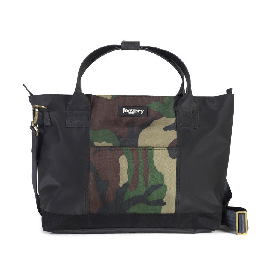 Festival Tote Bag in Black & Vintage Camo [short handle]