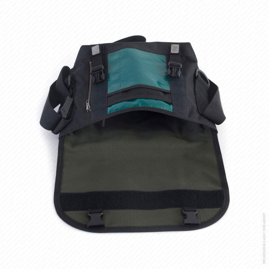 Doer's Messenger Bag in Black & Parrot Green [13" compatible]