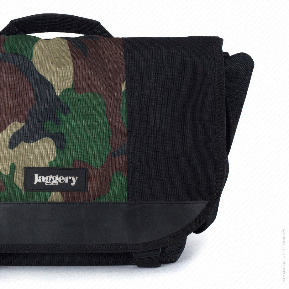 Doer's Messenger Bag in Black & Vintage Camo [13" compatible]