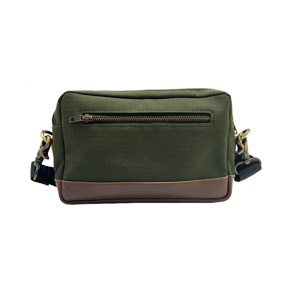 Travel Pouch in Olive Green Canvas and Seat Belt