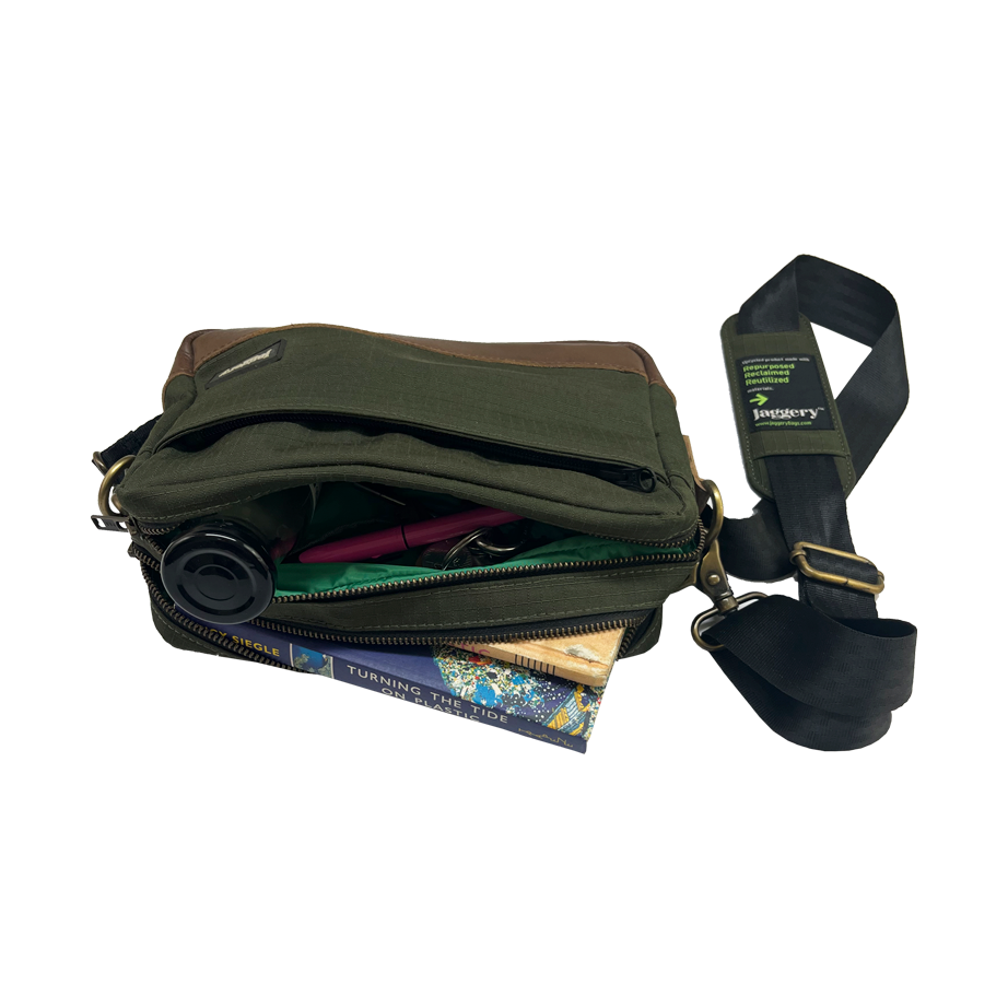 Travel Pouch in Olive Green Canvas and Seat Belt