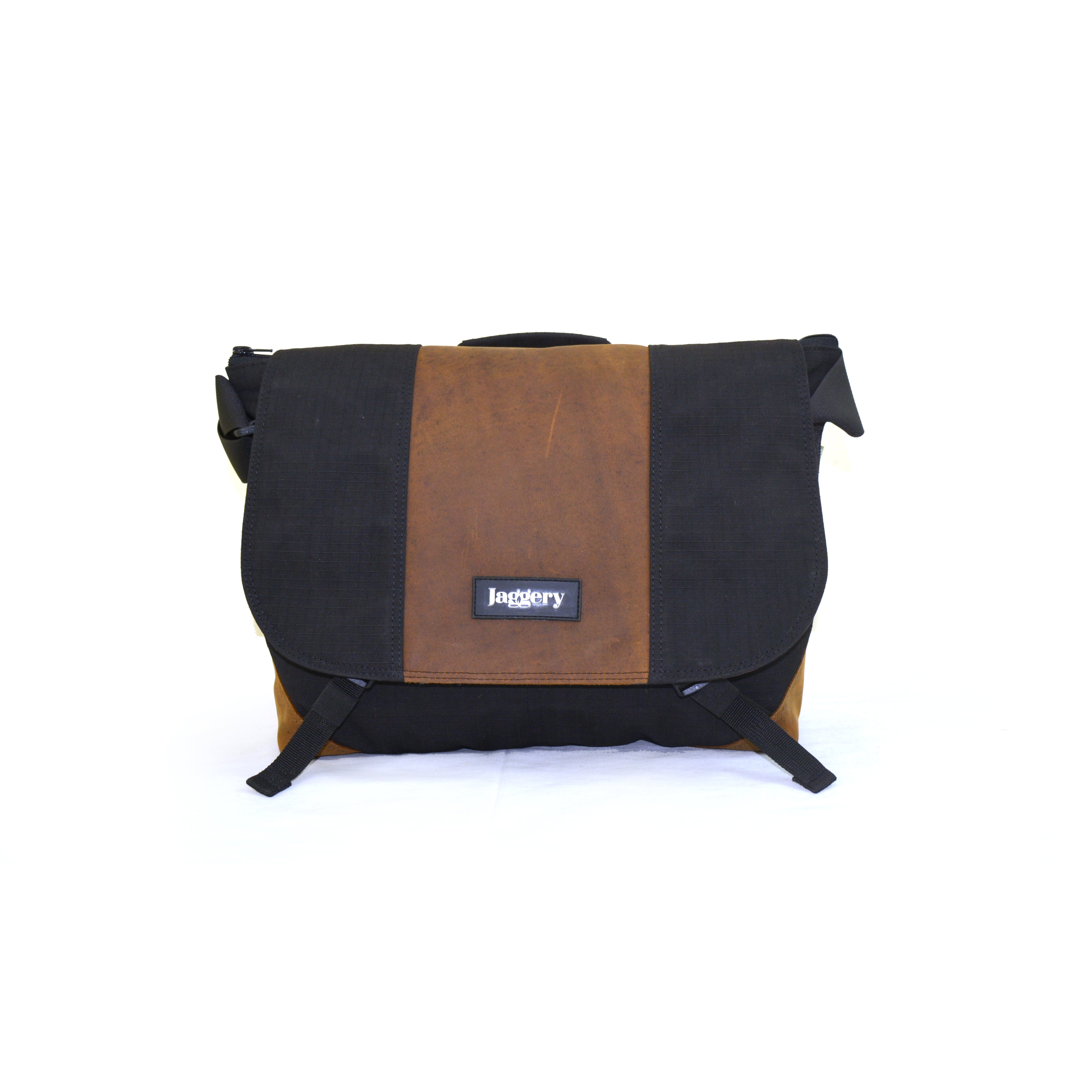 Black Cappuccino Doer's Messenger Bag in Black Canvas & Salvaged Nubuck  [15" Laptop Bag]
