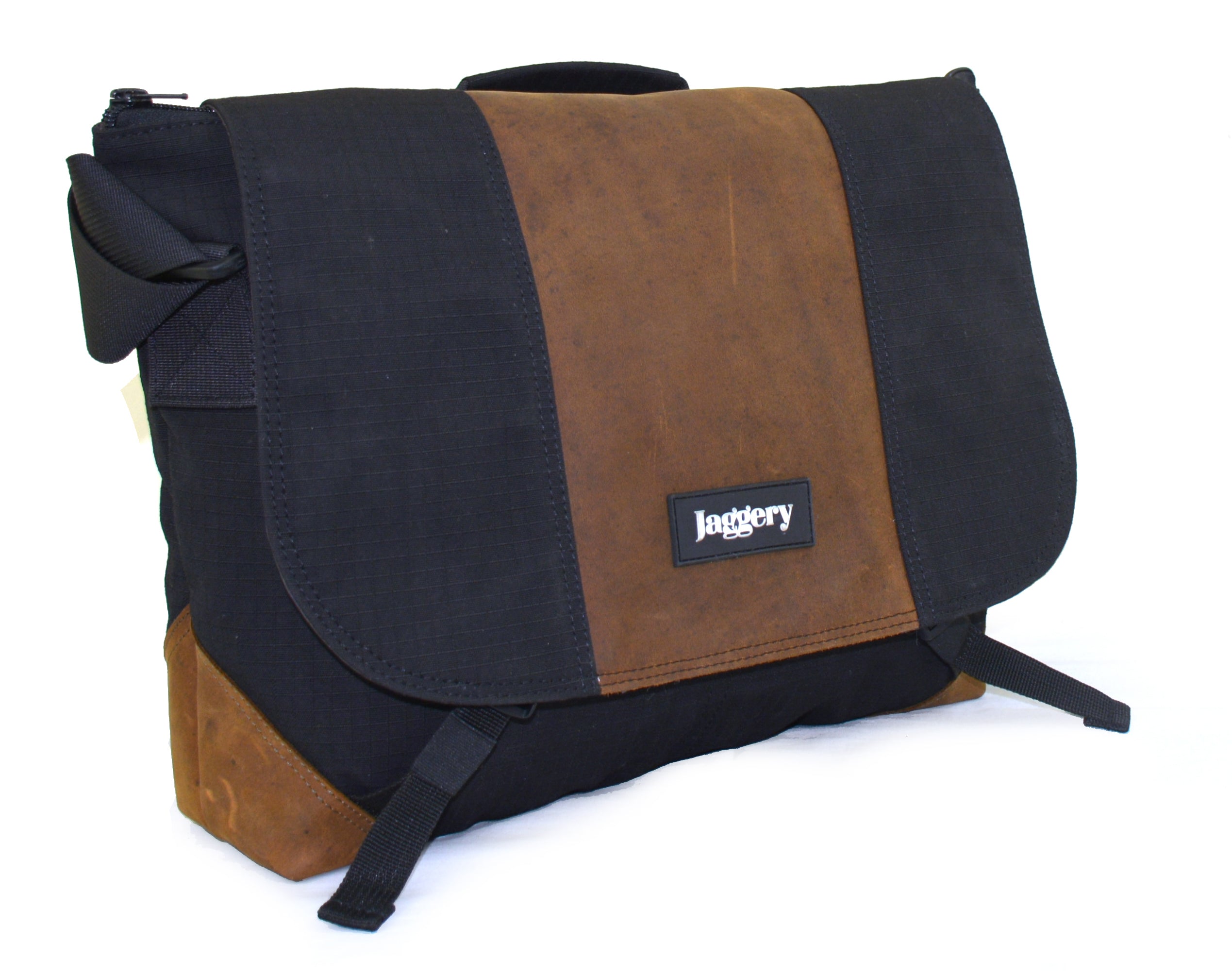 Black Cappuccino Doer's Messenger Bag in Black Canvas & Salvaged Nubuck  [15" Laptop Bag]
