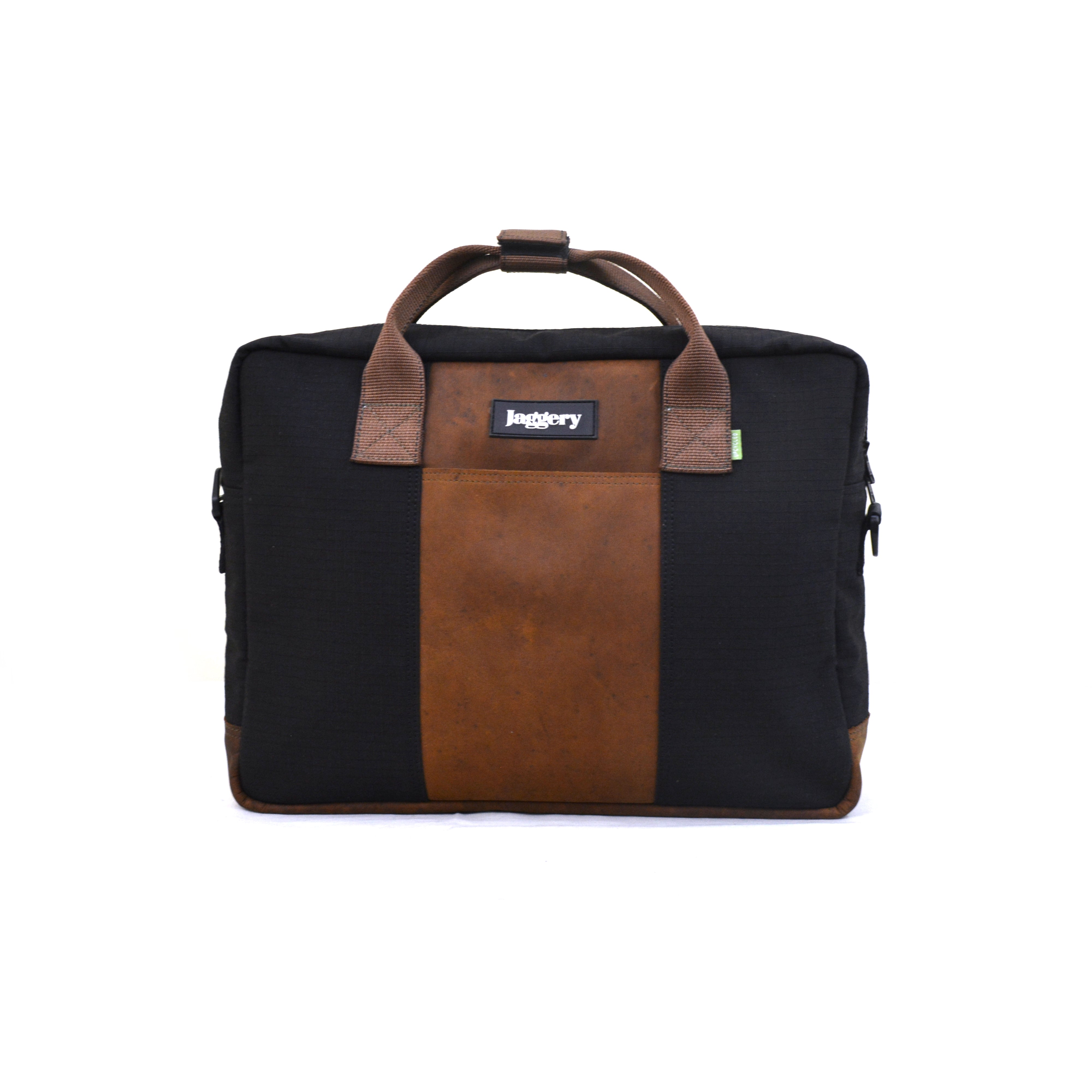 Black Cappuccino Co-founder's Bag in Black Canvas & Salvaged Nubuck [15" laptop bag]