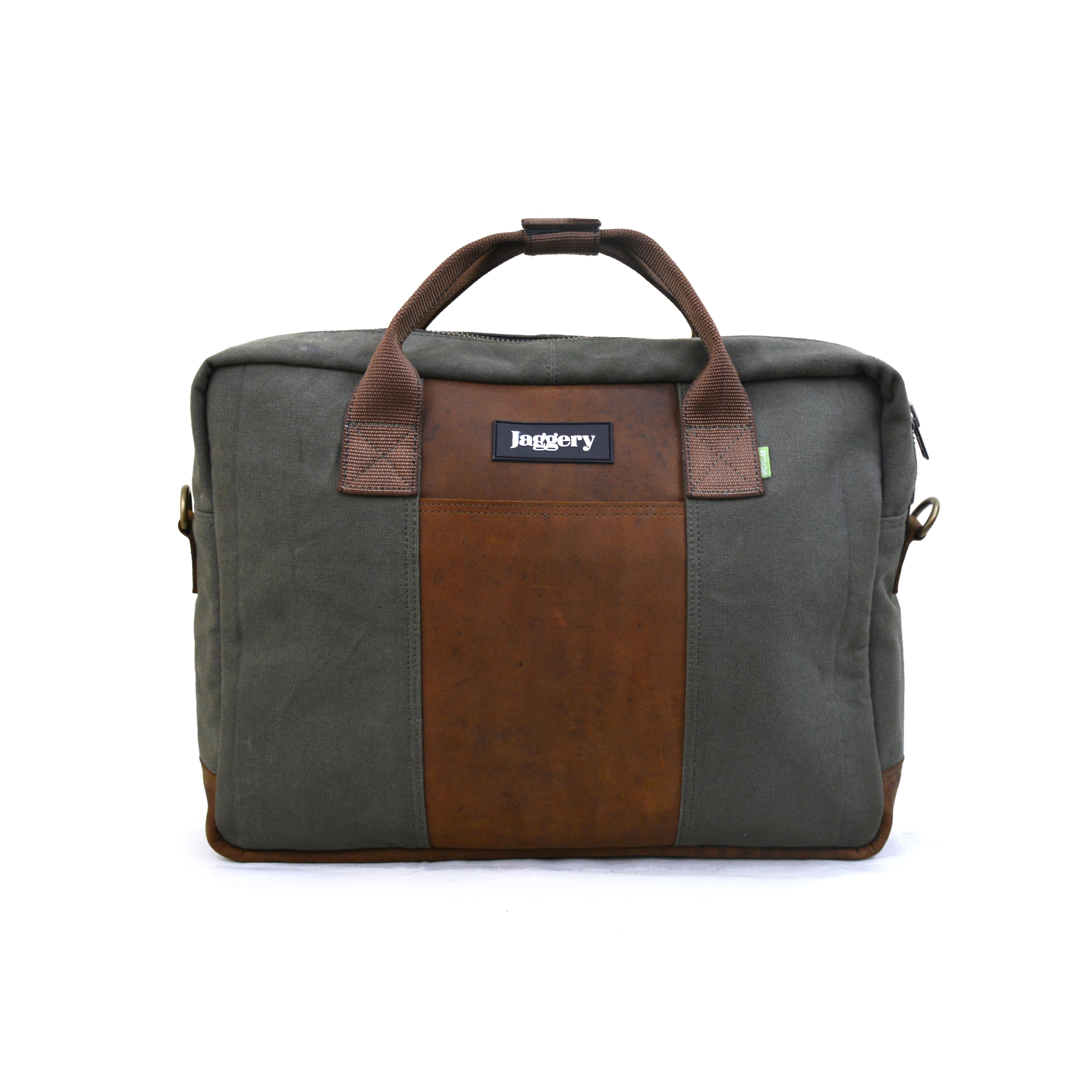 Out Back and Beyond Co-founder's Bag in Rescued Army Olive Green Canvas & Salvaged Nubuck [15" Laptop Bag]