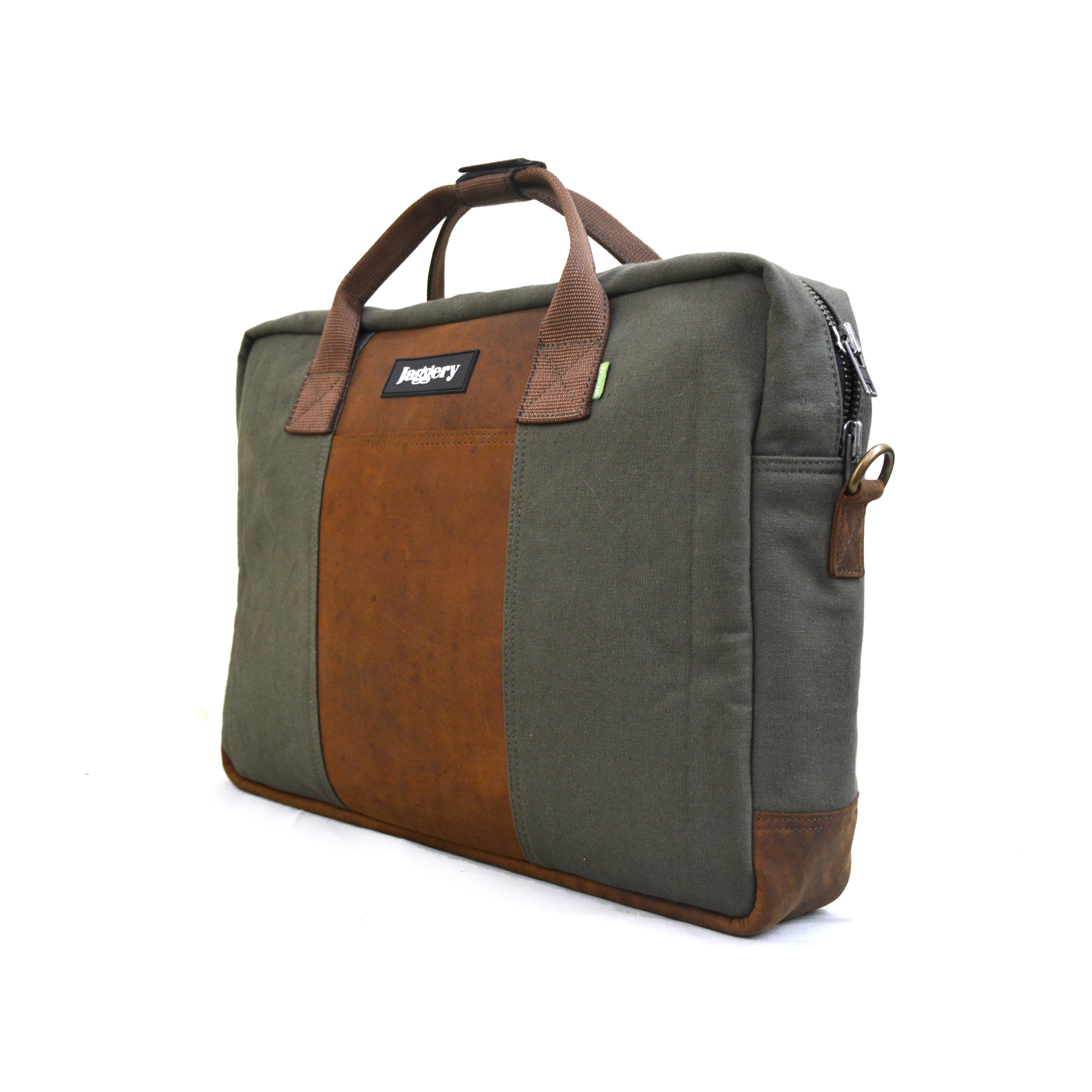 Out Back and Beyond Co-founder's Bag in Rescued Army Olive Green Canvas & Salvaged Nubuck [15" Laptop Bag]