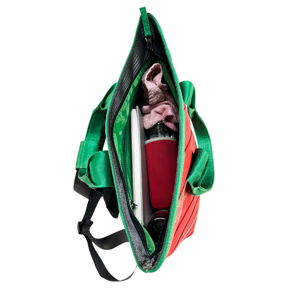 Portuguese Christmas Day Tripper Backpack 14" in Red & Green Decommissioned Cargo Belts