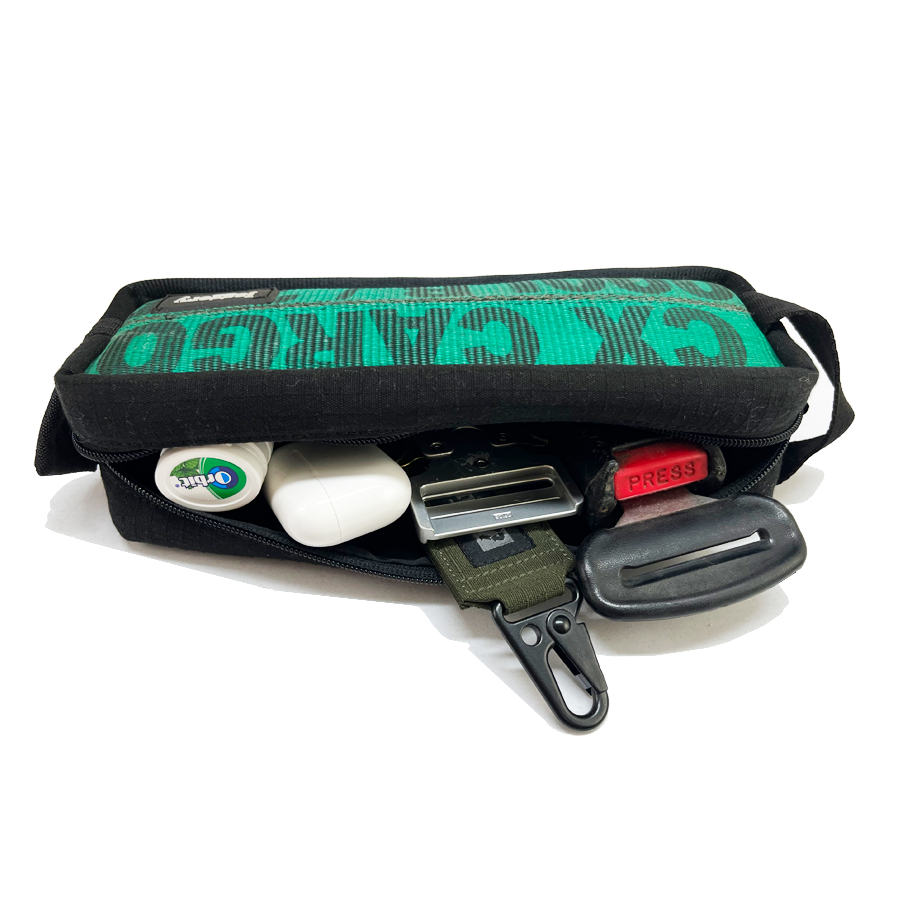 Heryana Travel Kit in Green Ex-Cargo Belts & Rescued Car Seat Belts