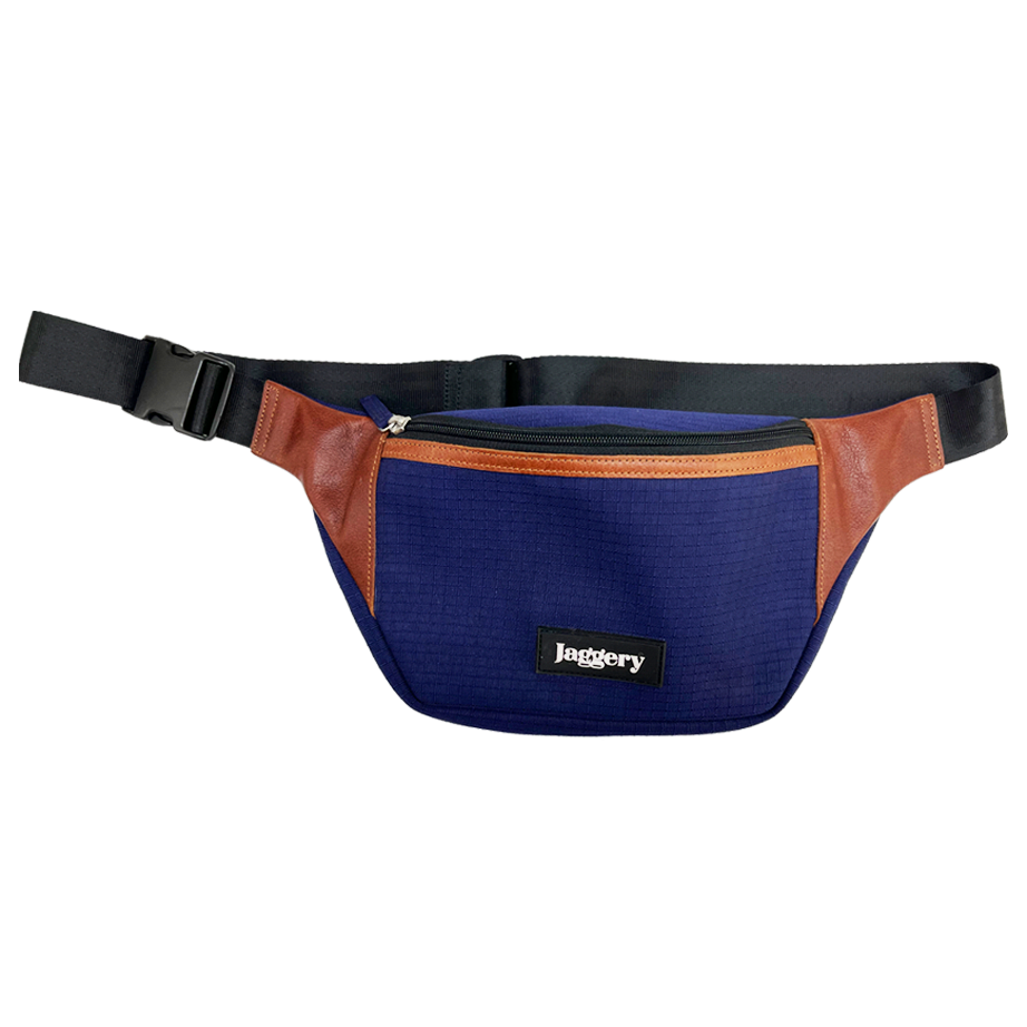 Fanny Pack in Blue Canvas & Salvaged Leather