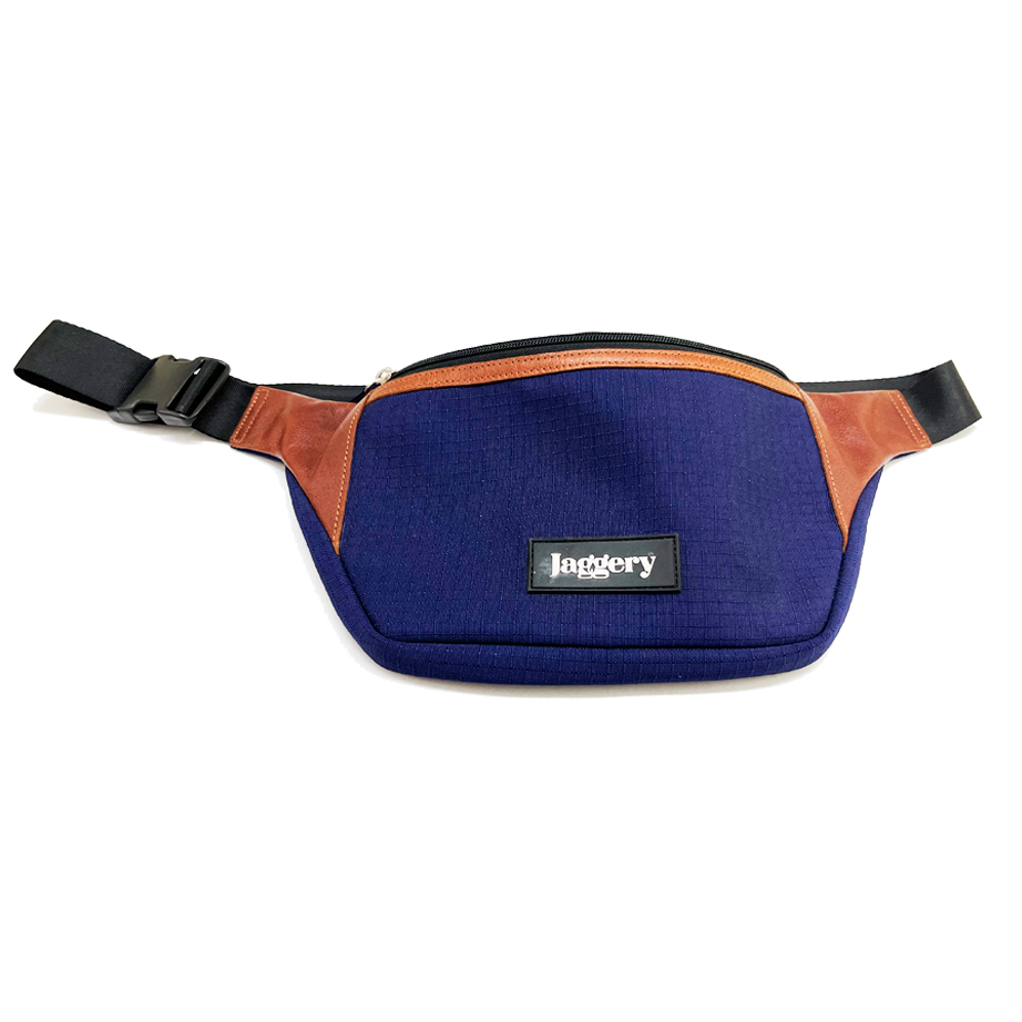 Fanny Pack in Blue Canvas & Salvaged Leather
