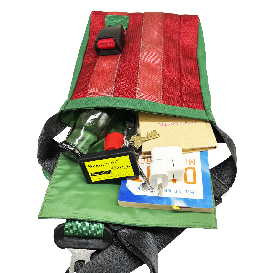 Portuguese Christmas Freelancer's Satchel Bag in Red & Green Decommissioned Cargo Belts
