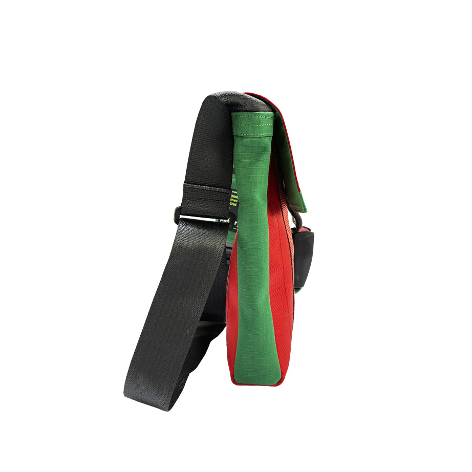 Portuguese Christmas Freelancer's Satchel Bag in Red & Green Decommissioned Cargo Belts