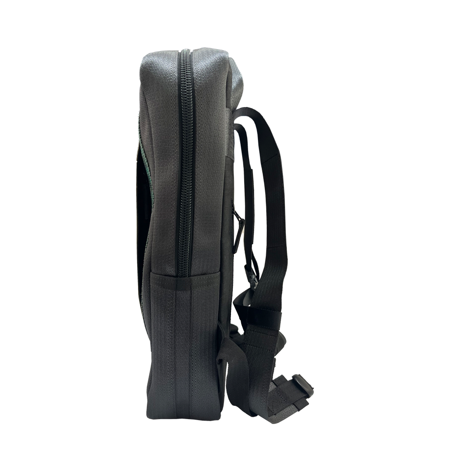 Heryana Frontpack in Green Ex-Cargo Belts and Rescued Car Seat Belts [15" Laptop Bag]