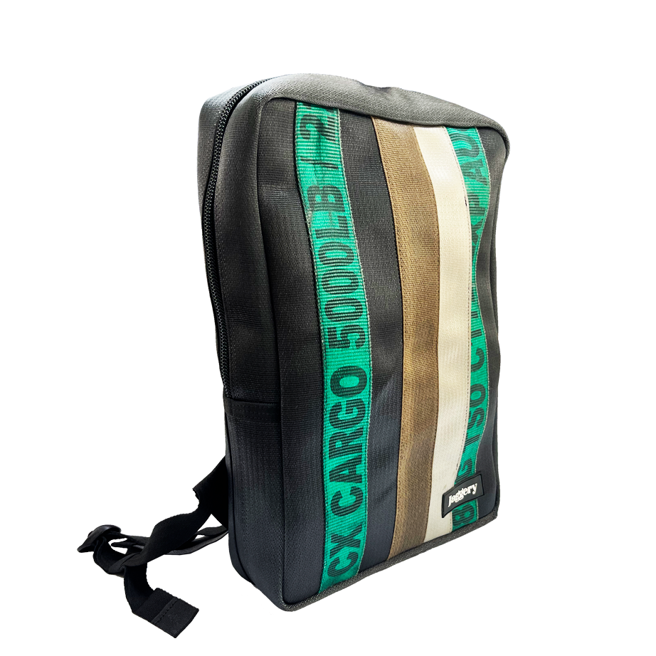 Heryana Frontpack in Green Ex-Cargo Belts and Rescued Car Seat Belts [15" Laptop Bag]