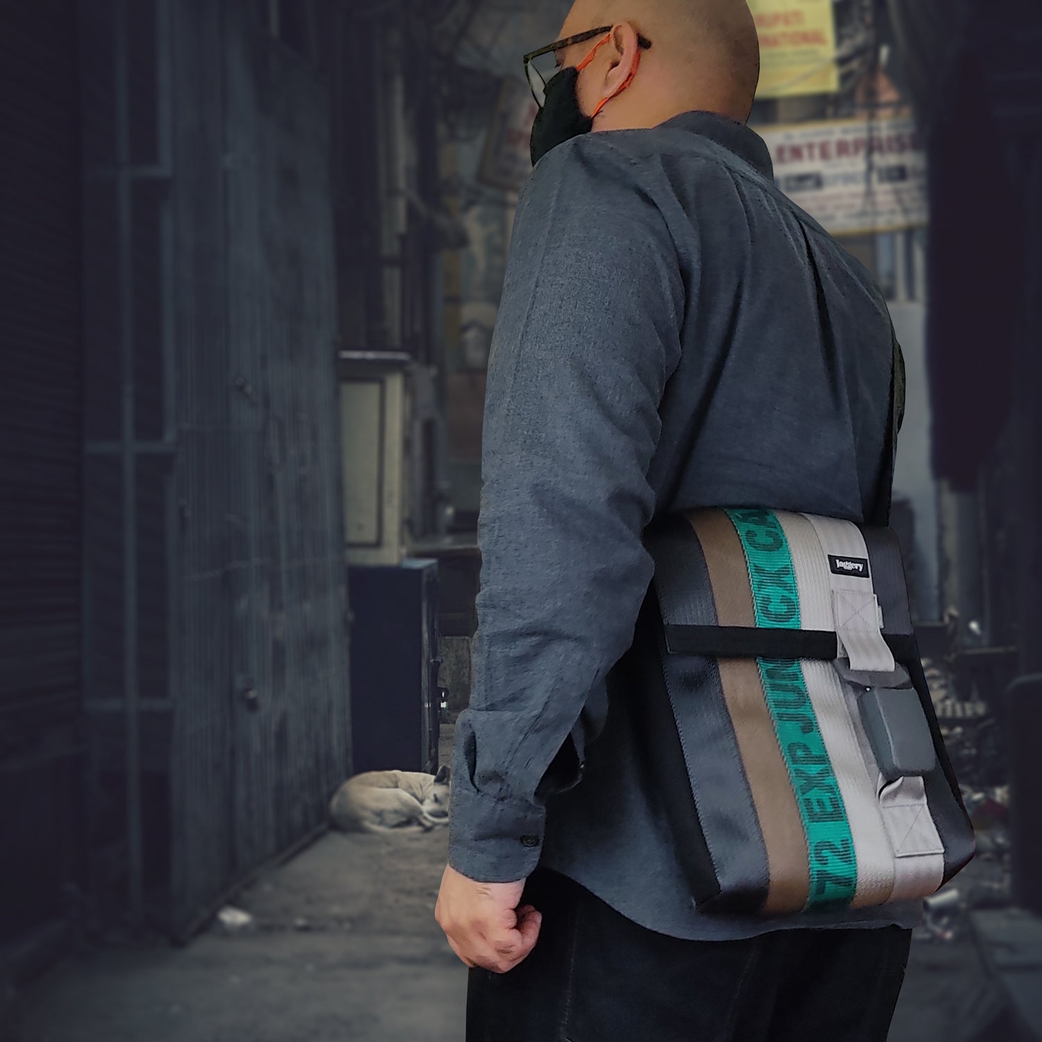 Heryana Freelancer's Satchel in Green Ex-Cargo Belts & Rescued Car Seat Belts [11" Cafe Bag]